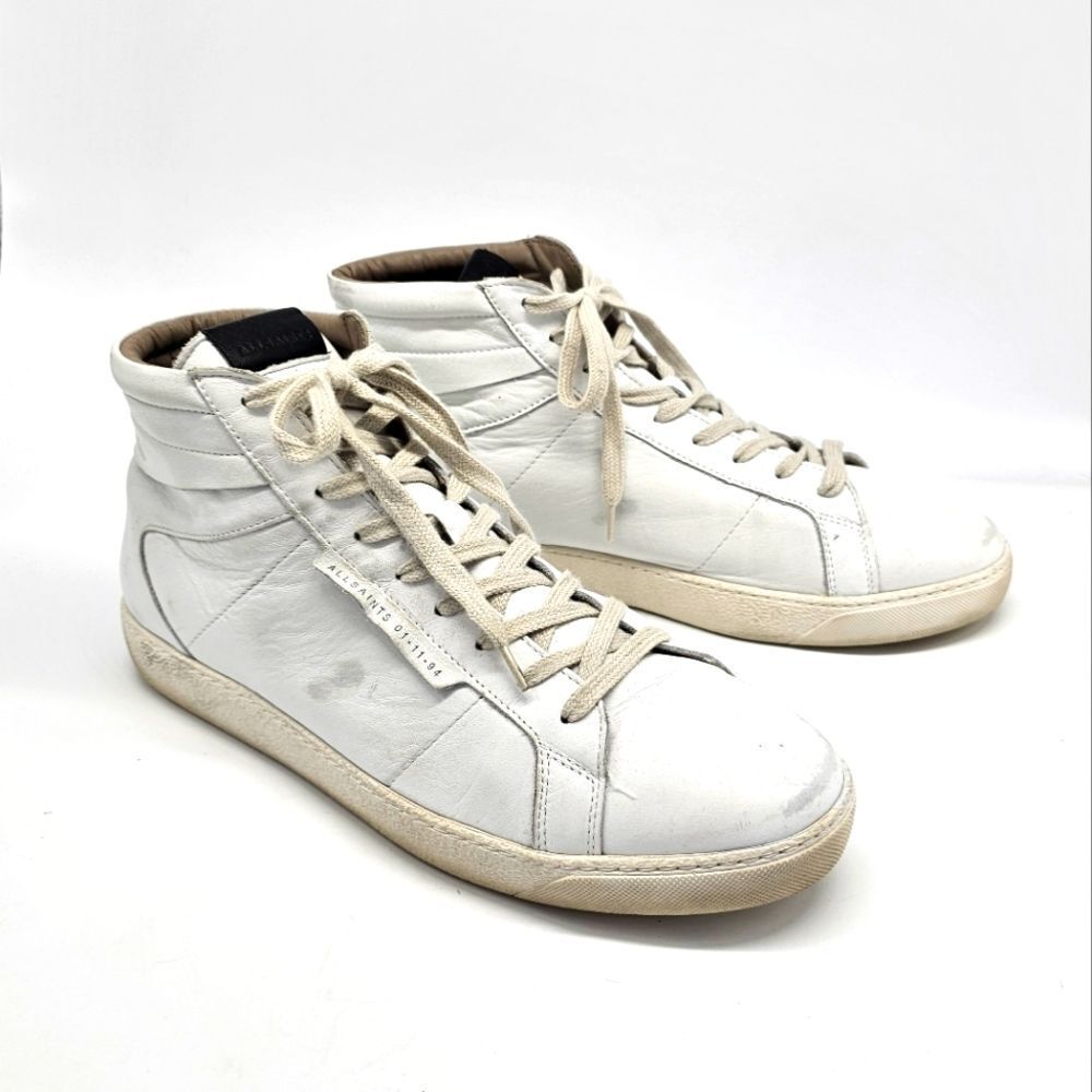 All Saints miles hi top chalk white factory distressed lace sneakers Size 45